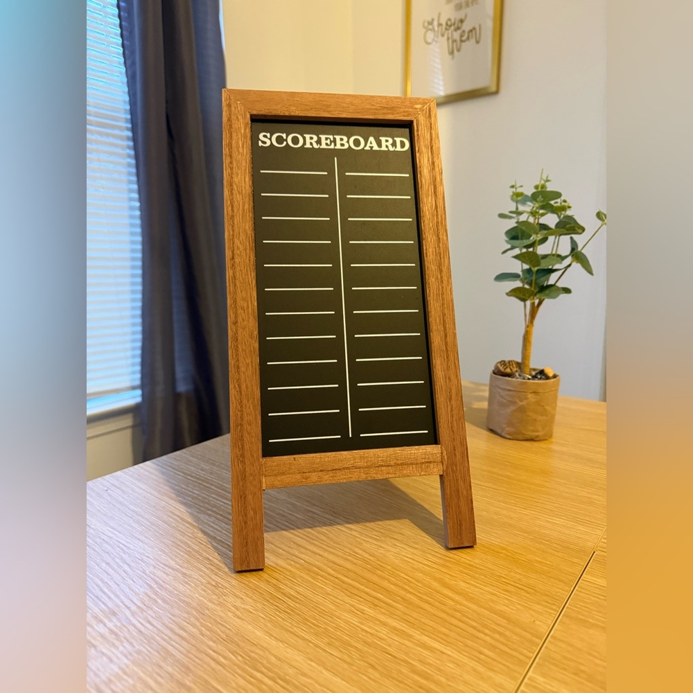 Wooden Scoreboard with Black Chalkboard